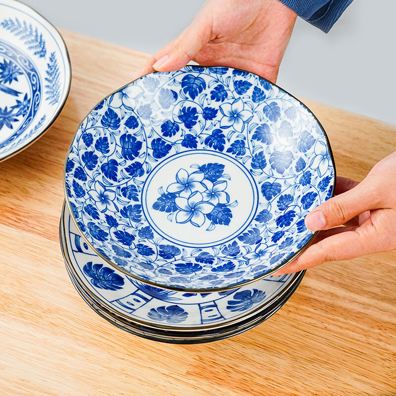 美浓烧(Mino Yaki)日式复古2023年新款古染蓝绘·好时光系列碗盘饭碗餐具套装 渔歌子小盘 【16.5cm*4.0cm】