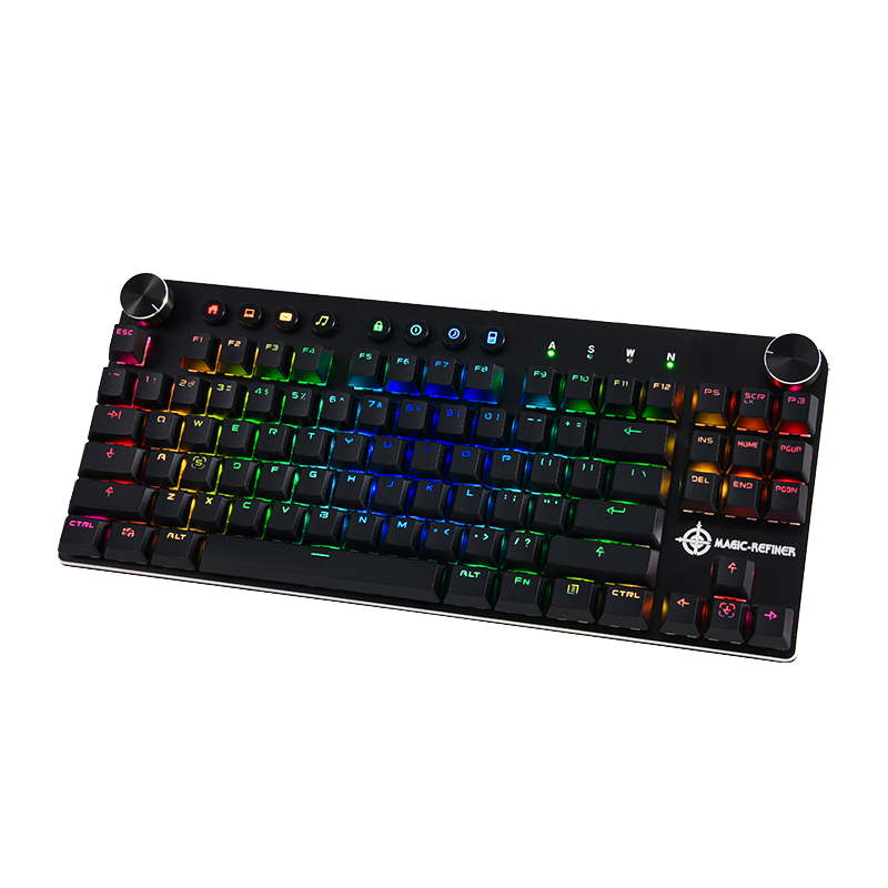 魔炼者 MK11机械键盘 办公游戏键盘 87键RGB幻彩 机械键盘 金属面板 多媒体旋转按钮 红轴黑色