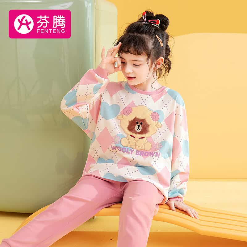 芬腾女童睡衣早秋纯棉正版布朗熊亲子装透气儿童家居服Q9984731813怎么样,好用不?