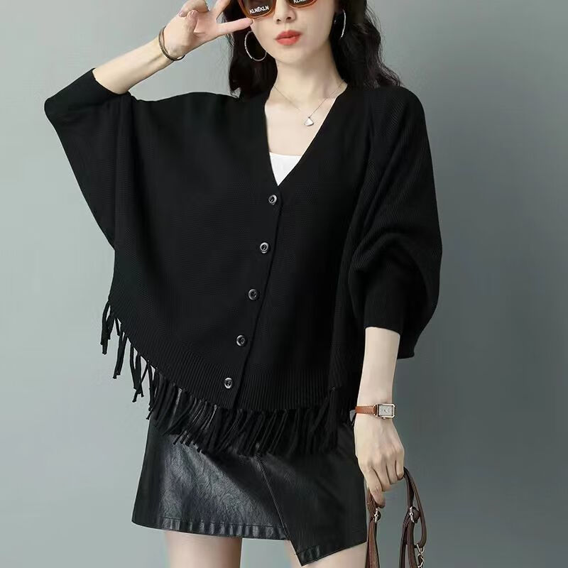 宁墅秋冬篇幅衫外套针织毛衣毛线女蝙蝠开衫蝙蝠毛衣外套女春装2023年