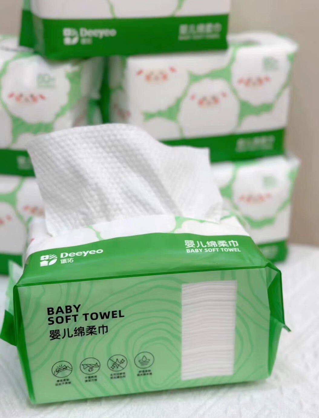德佑绵柔巾80抽婴儿新生儿宝宝手口专用干湿两用擦洗脸加厚绵柔巾 80