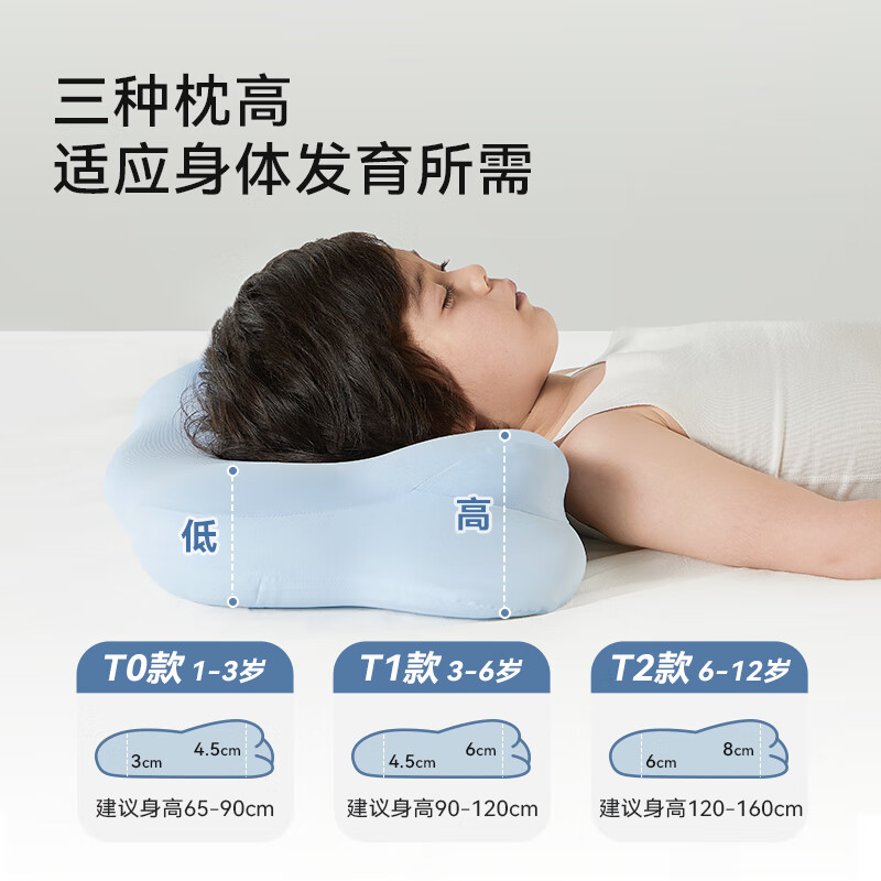 时光存折儿童枕头 护脊云朵枕护颈枕婴儿宝宝学生专用成长记忆棉枕头礼物 T2段 6-12岁儿童【云梦粉】