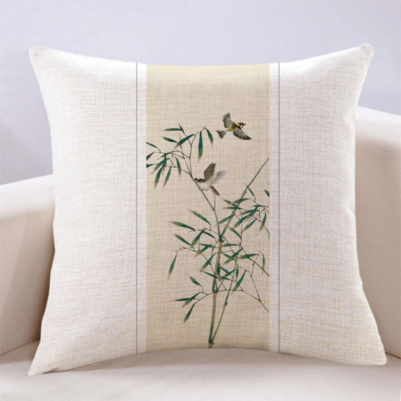 清新竹子书房民宿抱枕简约翠竹沙发卧室大靠背 a款 40x40(枕套加枕芯)