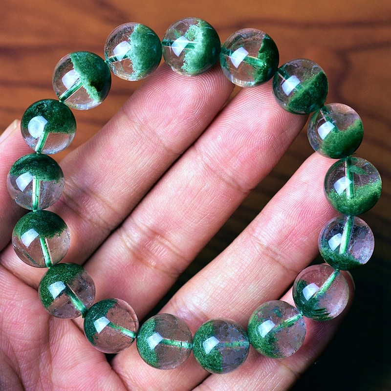 东海水晶 顶妃 绿幽灵手串 男女款一物一图招财聚宝盆 千层沙满绿绿