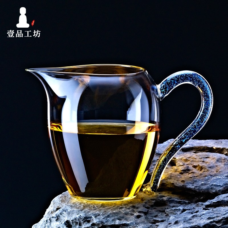 一品工坊台湾纯手工吹制星彩公道杯玻璃耐热公杯分茶器茶海茶具茶道配件 魅蓝把