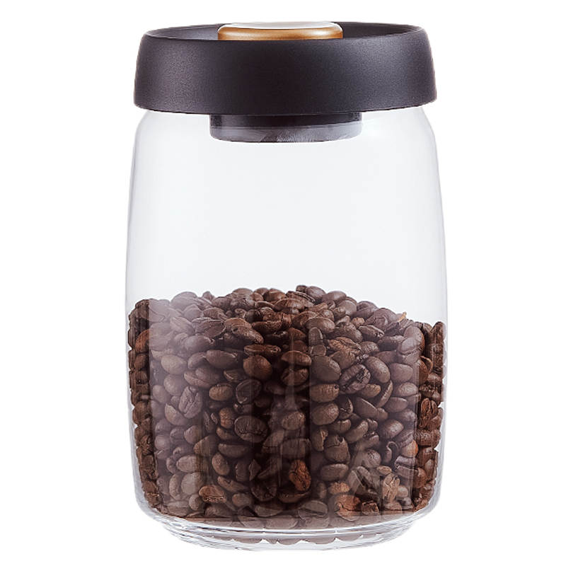 Bincoo密封罐咖啡豆罐玻璃密封真空储物家用五谷杂粮茶叶收纳罐加厚 小号400ml-黑色1个