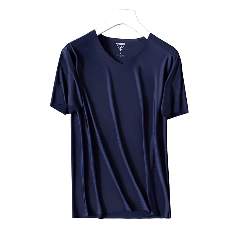 milmumu4种颜色【黑/白/灰/蓝色】milmumu男士t恤 降温羊奶丝v领男t恤