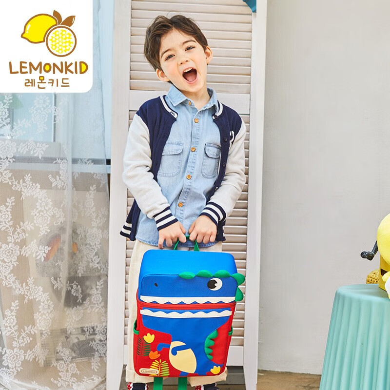 Lemonkid儿童大容量卡通双肩包幼儿园书包男童女童立体造型书包可爱时尚 搞怪恐龙