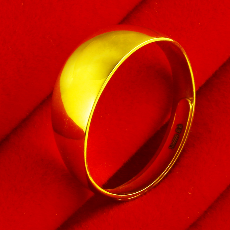 千影黄金戒指9999足金男女款活口真金食指环光面素圈实心光圈对戒按克