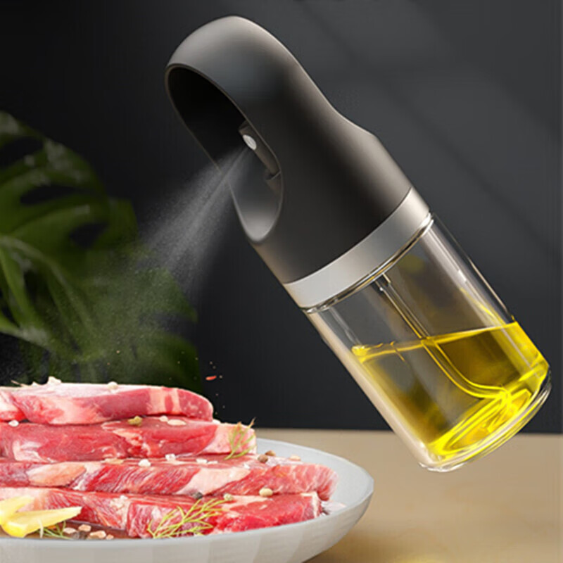 雏苞厨房按压式喷油壶玻璃喷油瓶家用烧烤油壶调味瓶调料瓶雾化控油瓶 黑色
