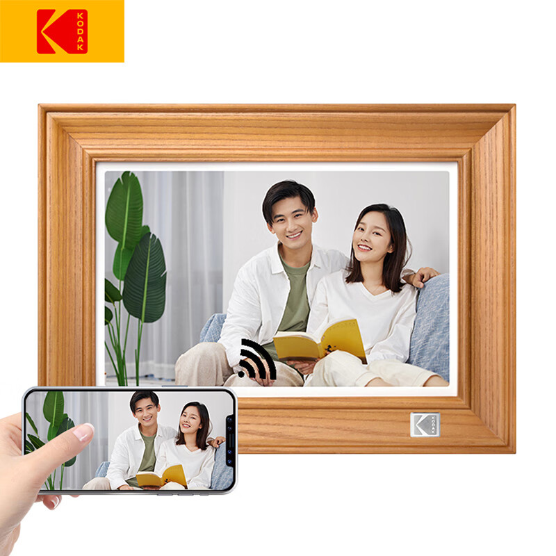 KODAK 127V 数码相框10.1英寸电子相册高清触摸屏照片播放器可桌面摆台挂墙 原木色