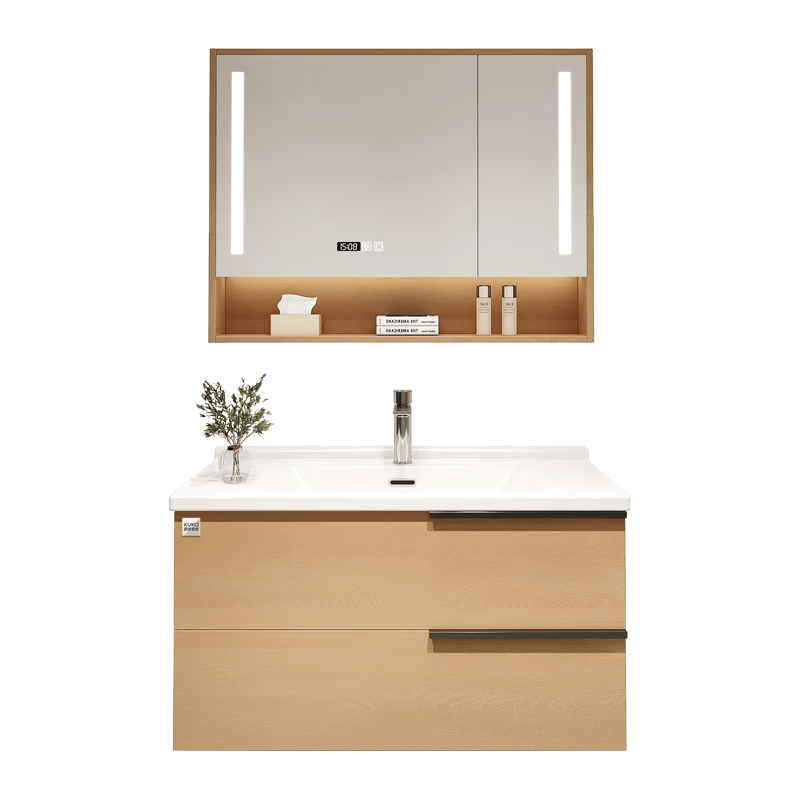 顧家家居（KUKA）浴室柜組合一體陶瓷盆鏡柜衛(wèi)生間洗漱臺(tái)洗臉洗手盆柜G-06217 清水原木|智能美妝鏡柜80cm