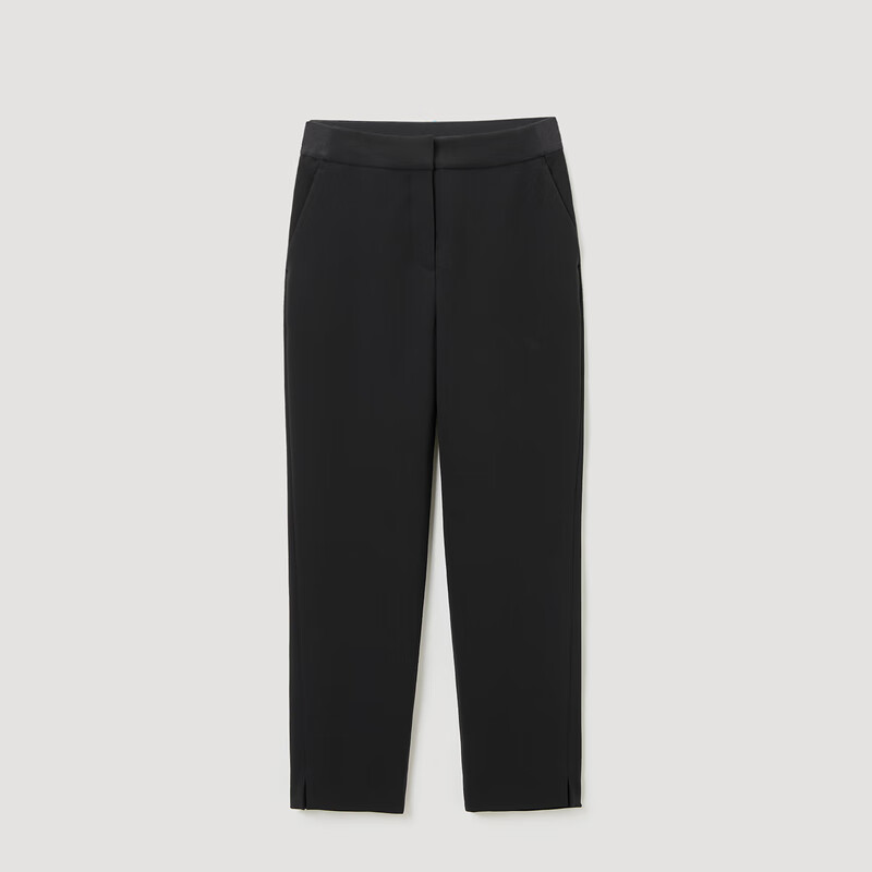 OVV【日本进口三醋酸】OVV2022春夏新款女装弹力后腰简约通勤休闲裤 黑色01 S