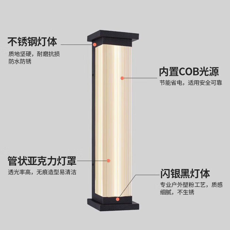 灯力户外壁灯防水别墅壁灯室外大门口两侧柱子灯花园庭院围墙长条壁灯 45cm-加亮升级款-24W
