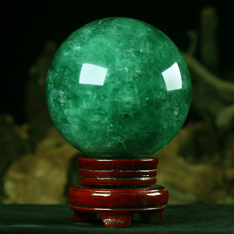 毅树天下(yishutianxia)天然绿水晶球摆件原矿磨制属木玄关客厅公司