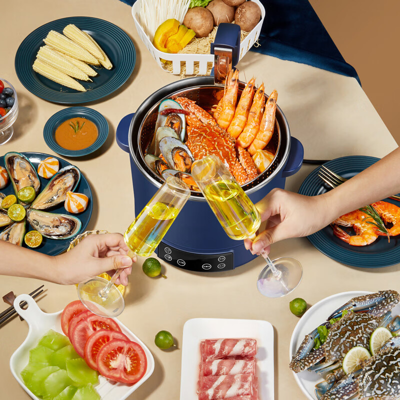 方之兮低糖电饭煲升降式养生电饭锅多功能米汤分离智能沥米饭糖分预约蒸煮一体蓓家用福全自动减糖蒸饭锅 3升蓝色-不锈钢胆-侧边升降(1-3人)预约 3L