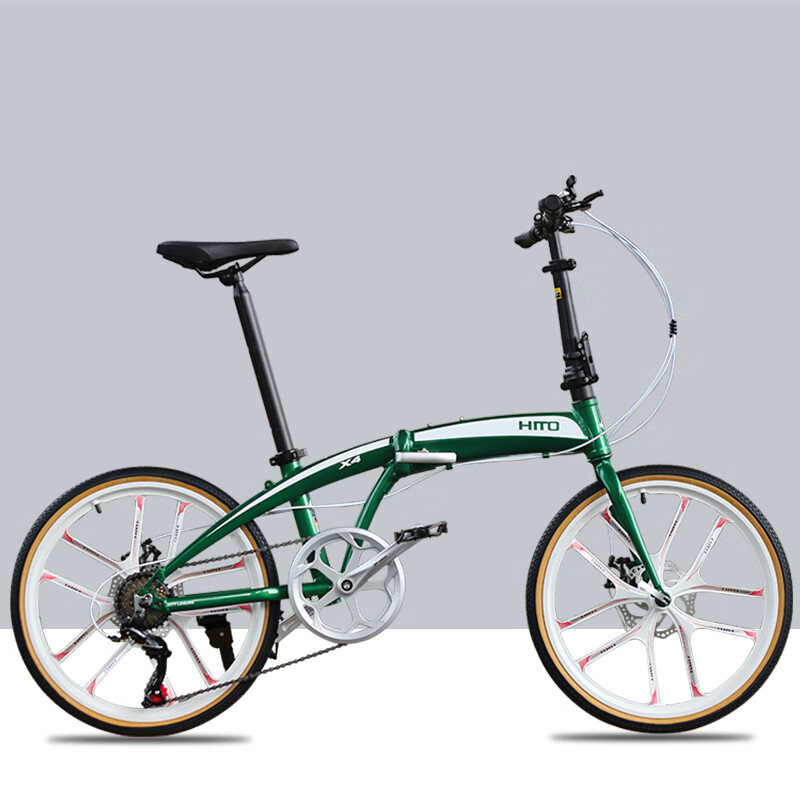 HITO 德国品牌 22寸折叠自行车超轻便携单车男女成人亲子车变速公路车 【22寸】一体轮水晶绿