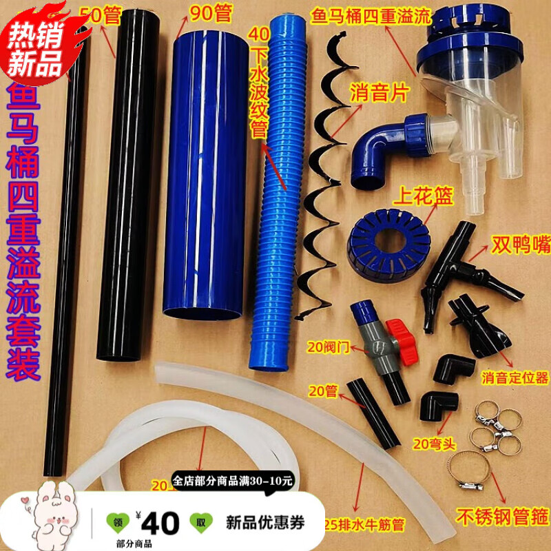 畅玩鱼缸四重溢流管件鱼缸鱼马桶四重三重溢流鱼便分离器上下水管件底
