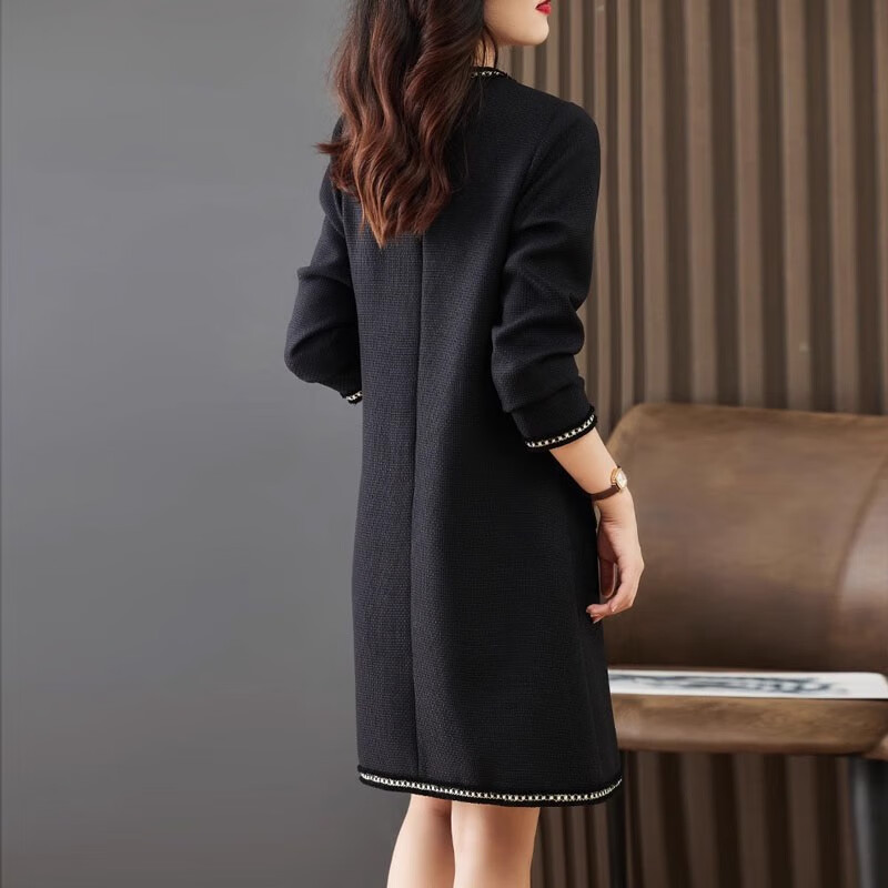 莎妮朵罗大码女装春秋装新品胖女人遮肚子显瘦胖mm收腰A字圆领连衣裙19655 黑色 2XL建议135-150斤穿着