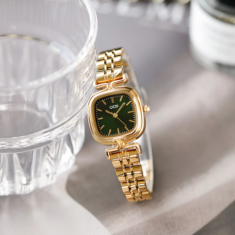 歌迪(gedi)手表女士品牌国表小众轻奢简约高中生钢带方形复古小金表送