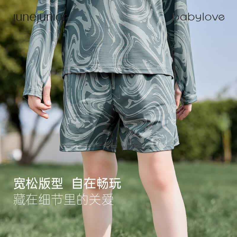 junejunior儿童防晒短裤夏季男女童透气防晒裤子运动裤衩 碧水东流 110