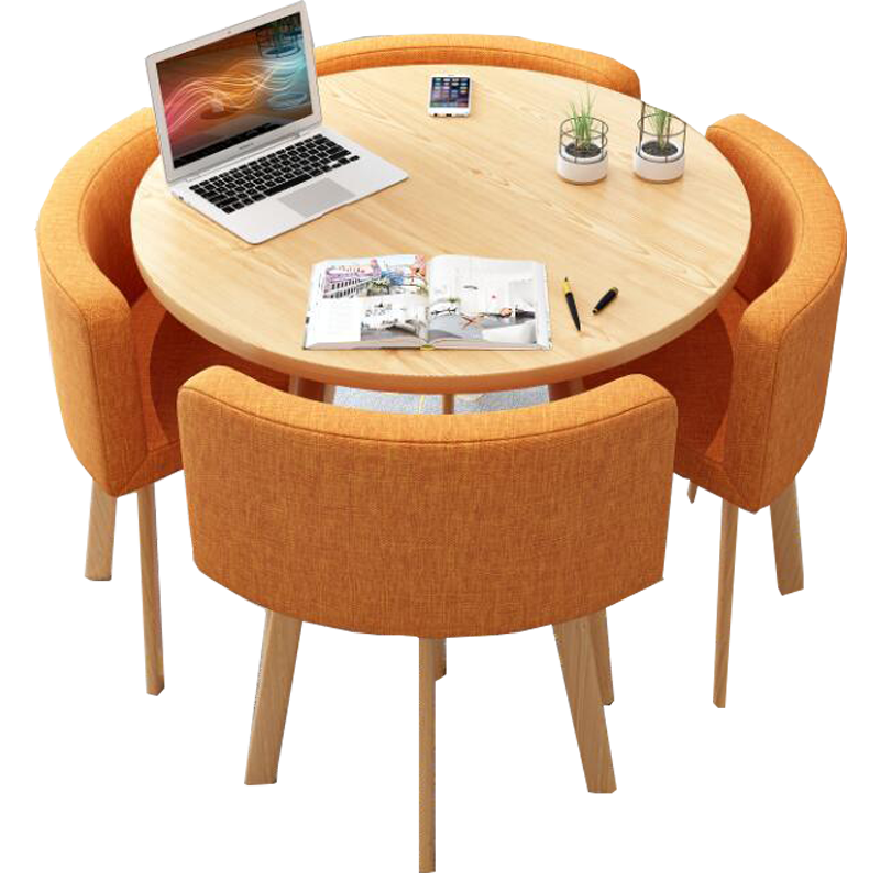 信京 办公室休闲区洽谈桌椅组合接待会客餐桌椅网红奶茶店小圆桌咖啡厅桌子 侧包圆形一桌四椅