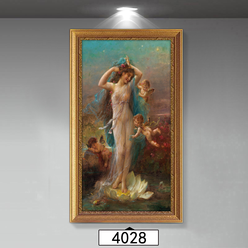 林格印象欧式古典人物汉斯查兹卡世界名画油画别墅玄关卧室装饰画天使挂画 4028 含框尺寸70*160厘米