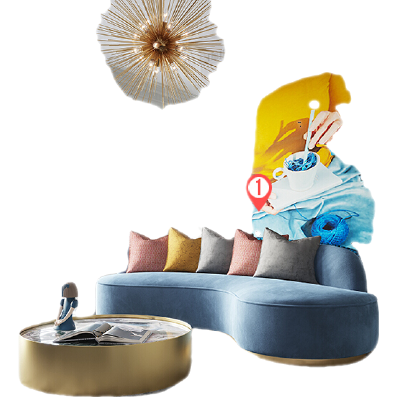 儒黛 弧形沙发现代简约风格小户型网红ins布艺北欧轻奢丝绒客厅沙发可定制拆洗 组合转角沙发【浅蓝色】左贵妃 【高密度纯海绵座包】居家版