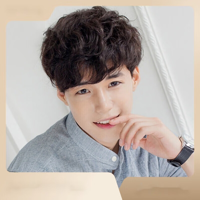 唐妮假发男短发斜刘海纹理感短直发时尚帅气蓬松化纤头套bfm 黑色