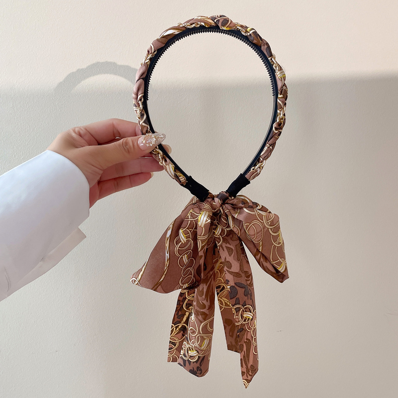 京营碎花飘带发带女绑发一体式丝巾发箍布艺复古链条头箍发捆头饰发卡