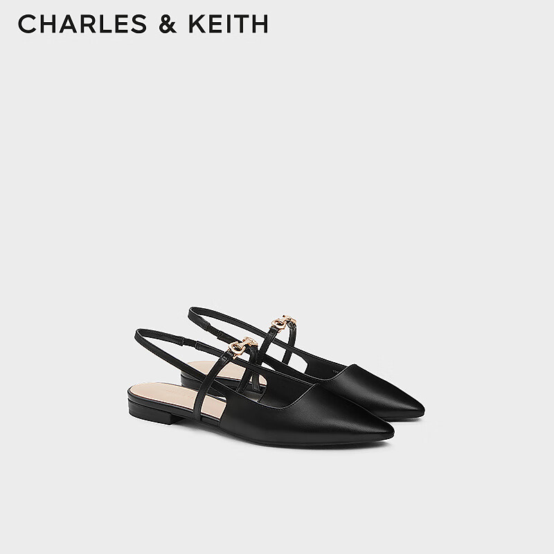 CHARLES&KEITH24夏新品法式尖头平底玛丽珍包头凉鞋CK1-70920144 Black黑色 39