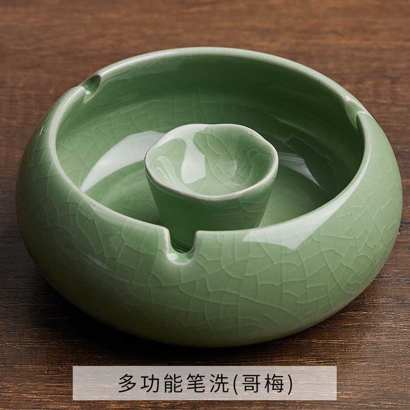 仿古青瓷水碟墨碟笔舔搁笔砚台调色盘毛笔架洗笔池国画书法用具笔洗