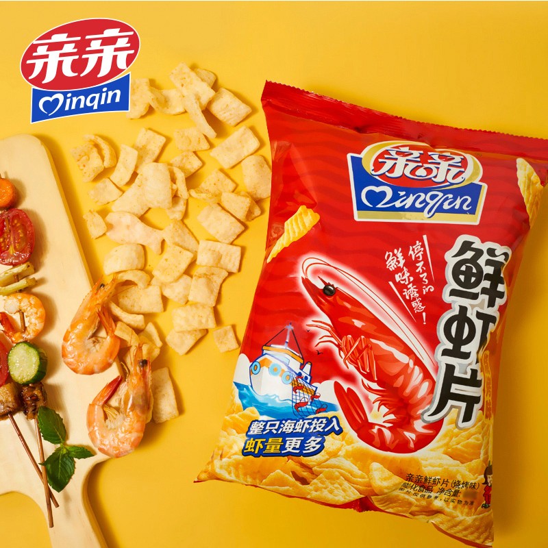 亲亲（Qinqin）鲜虾片大包办公室网红休闲零食小吃食品 烧烤味80g*1包-九块九专栏-全利兔-实时优惠快报