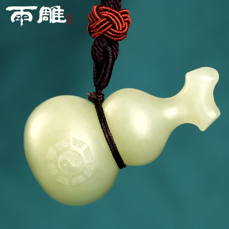 雨雕 和田玉葫芦吊坠男女款大号玉坠八卦葫芦玉石挂件 【浅青玉款】