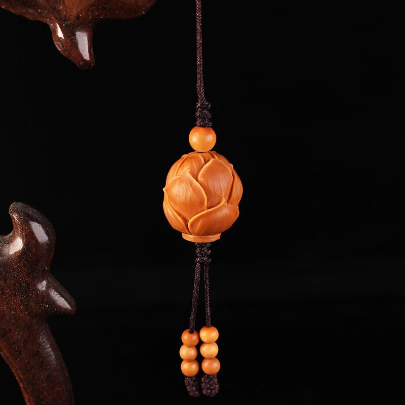 青鹊凰 橄榄核雕刻单籽荷花挂件 单颗莲花手机钥匙吊坠 苏工手工橄