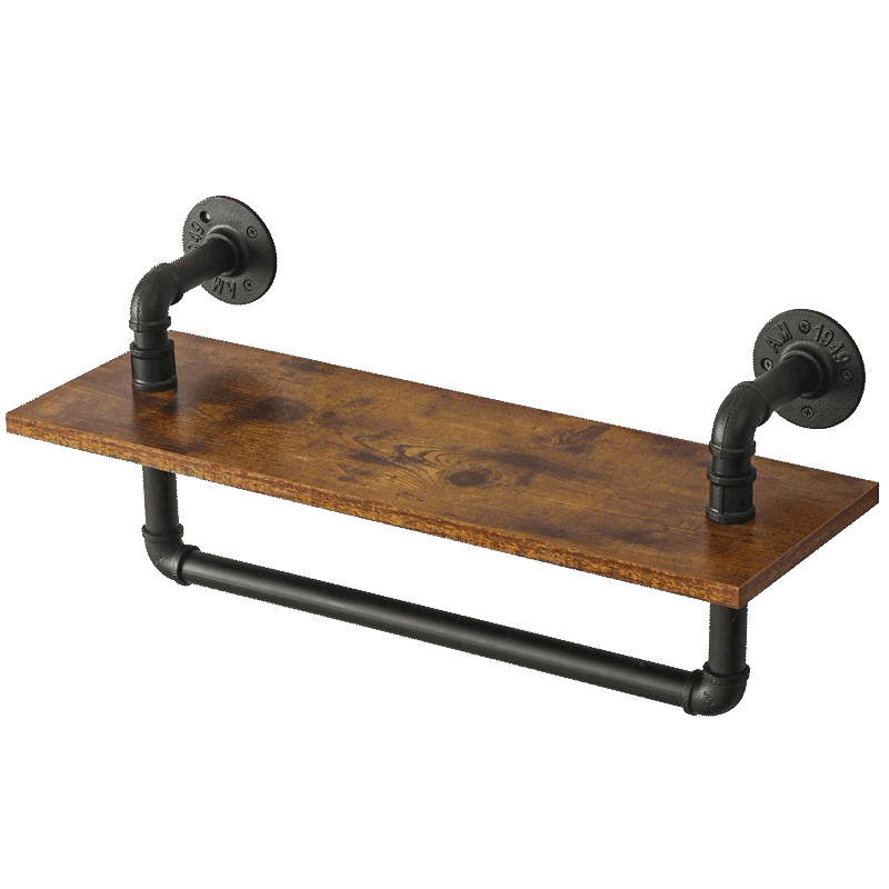 爱必居 铁艺隔板墙上置物架 墙面客厅卧室壁挂收纳架电视墙装饰架毛巾架 毛巾杆水管风壁架1层复古色