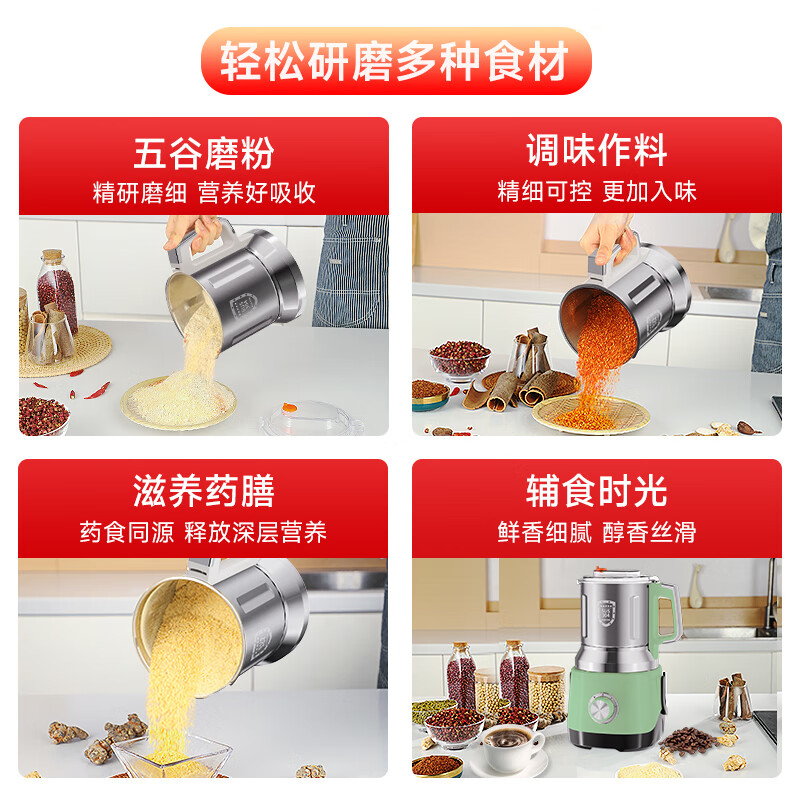 worbush研磨机家用小型粉碎机中药材打粉机五谷杂粮磨粉机破壁机开盖断电 【加粗铜线电机升级】1200克容量