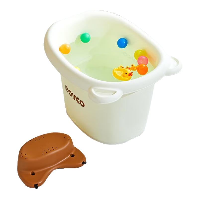 日康（rikang）浴桶 嬰兒洗澡盆 嬰兒洗澡桶寶寶兒童泡澡桶 新生兒游泳桶 X1001-3 小浣熊小號(hào) 米色