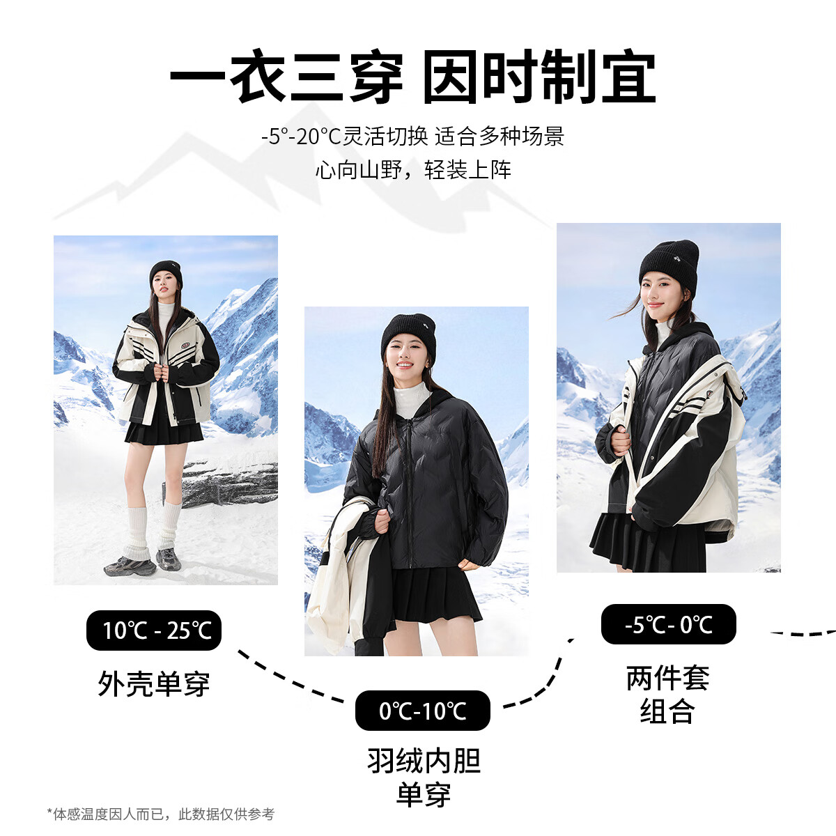 雪中飞两件套短款羽绒服女2024新款条纹可脱卸 咖啡棕 L