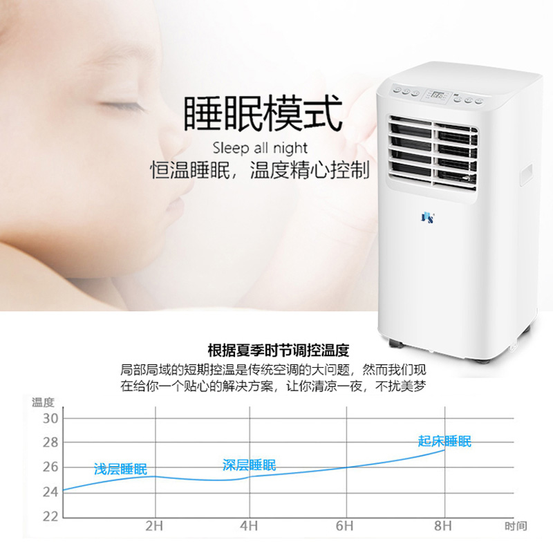 JHS移动空调单冷一体机独立除湿家用可移动立式空调厨房出租房机房地下室空调免安装免排水 1匹单冷【8-11㎡】