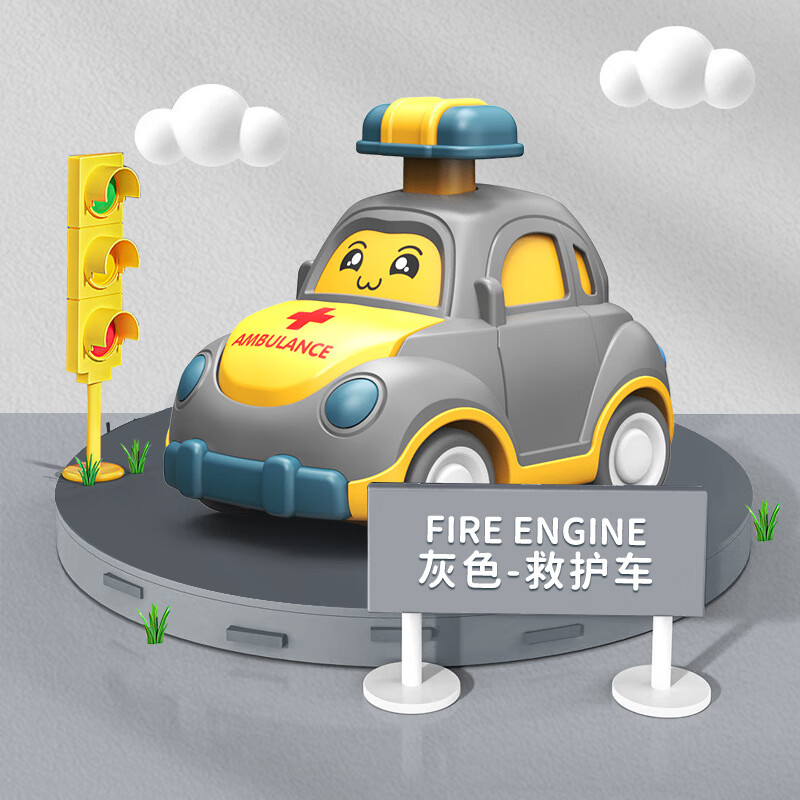众舰行儿童卡通按压惯性玩具车 夜市地摊小玩具惯性小汽车救护车 按压