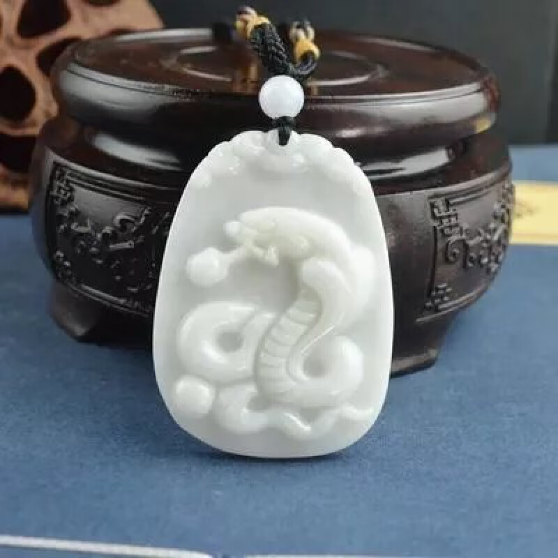 snqp玉蛇吊坠糯米种白玉翡翠 缅甸玉石生肖蛇玉坠牌玉佩 糯米种白玉翡