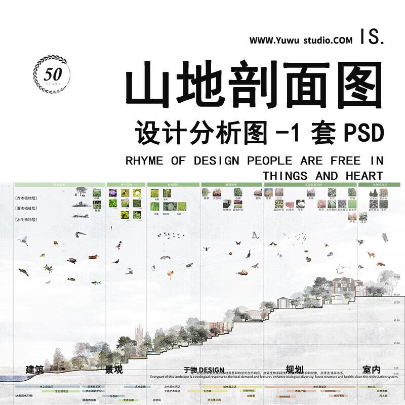 06小清新灰系山地剖面图建筑景观规划前期区位场景分析图表psd素