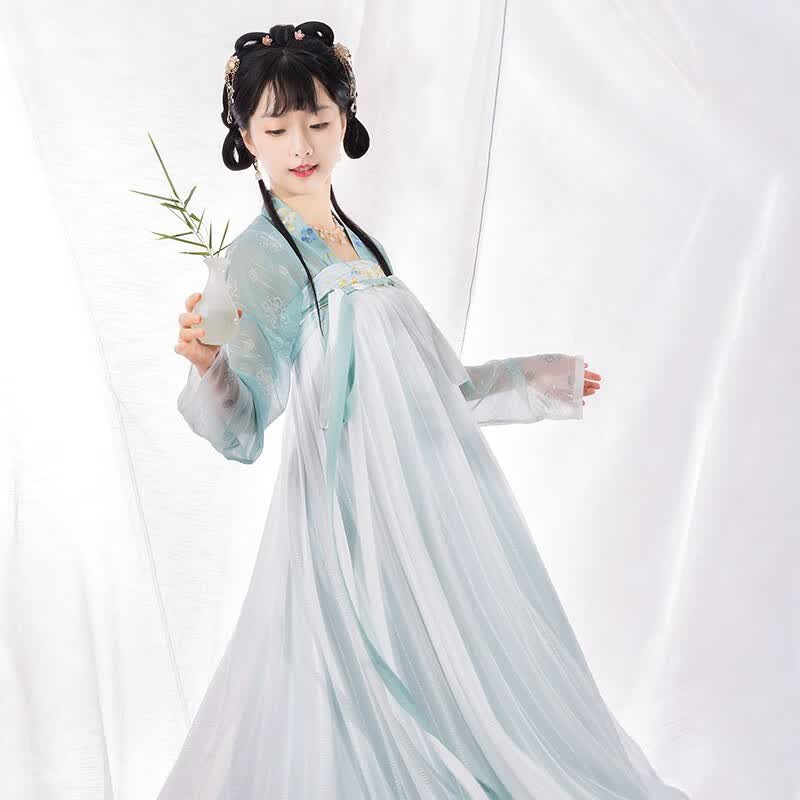 重回汉唐云间雪唐制原创齐胸襦裙春日汉服女款 现货 青瓷色套装 155使用感如何?