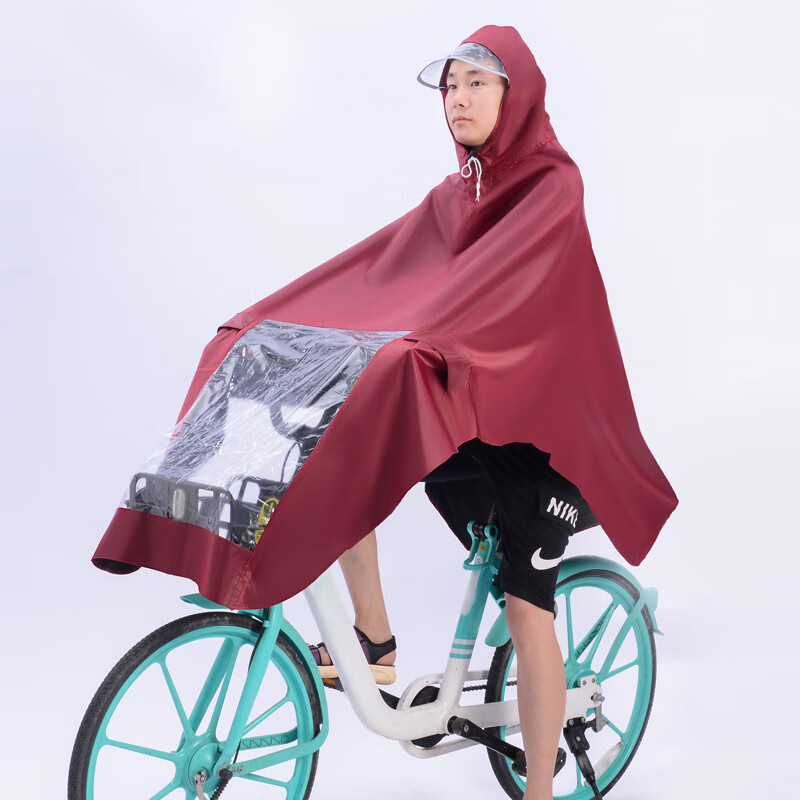 臻尚电动车雨衣电瓶车摩托车男女单人双人双帽檐加大加厚遮脚骑行 小号单人枣红