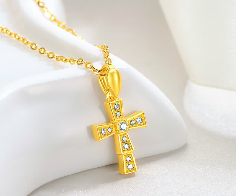 玉相伴 黄金项链女十字架黄金锁骨吊坠999足金新款生日礼物送女友