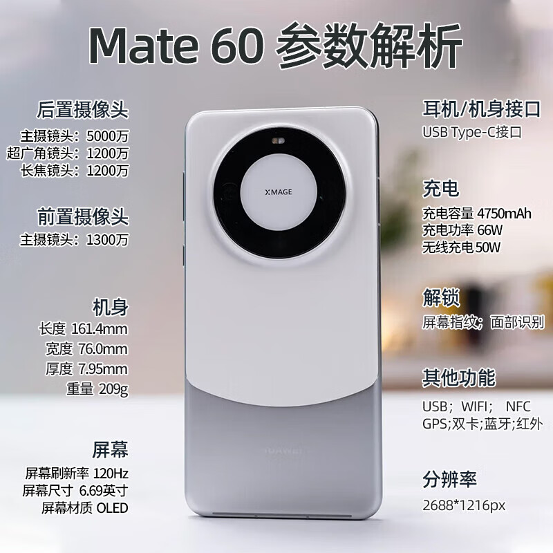 华为mate60 新品手机 雅丹黑 12GB+1TB(全网通）