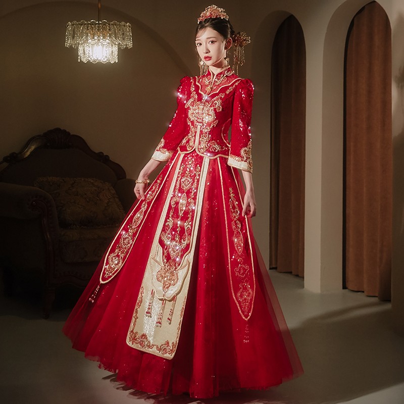 枝己(zeimssmm)秀禾服新娘2023年新款结婚礼服中式婚纱新娘服古装旗袍