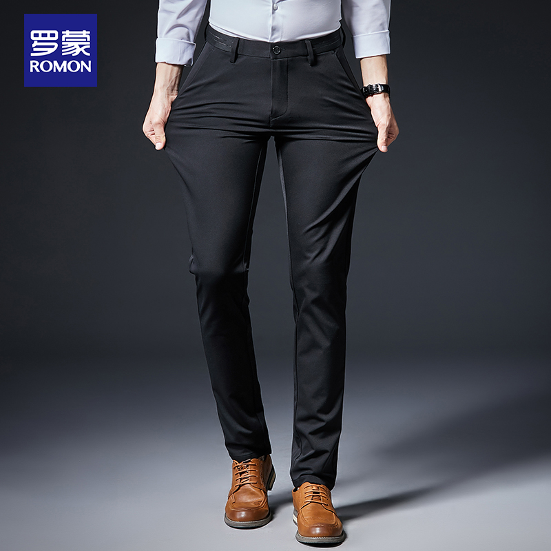 罗蒙 ROMON 西裤男士商务休闲潮流时尚职业正装直筒舒适弹力婚礼宴会西装裤男MS9908 黑色 31 