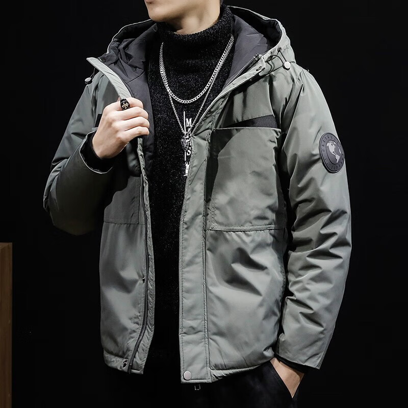 羽绒服男短款加厚极寒保暖宽松休闲外套连帽工装大码胖子加肥加大 军